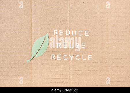 Reduce Reuse Recycle concept. Leaf and Paper strips with cut out text ...