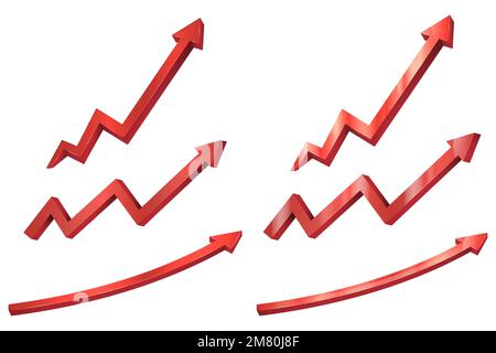 Set of red arrow. 3d UP financial graph isolated on white background. Vector illustration. Eps 10. Stock Vector