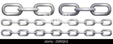 Realistic metal chain with silver links. Vector illustration. Eps 10. Stock Vector