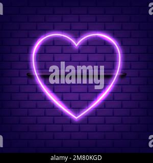 Heart neon icon. Valentine's day concept. Modern neon glowing heart banner on dark empty brick background. Vector illustration. Eps 10. Stock Vector
