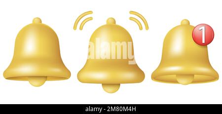 3d notification bell icon. Social media reminder. Realistic vector icon. Vector illustration. Eps 10. Stock Vector