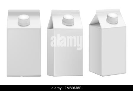 White carton pack template for beverage: juice, milk. Front and side view. Packaging collection. Vector illustration. Eps 10. Stock Vector