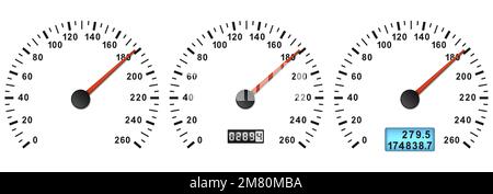 Set of Car speedometer dashboard. Realistic speedometer. Vector illustration. Eps 10. Stock Vector