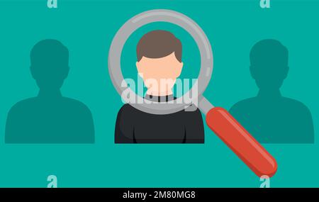 Magnifying glass focused on a person. Vector illustration. Eps 10. Stock Vector