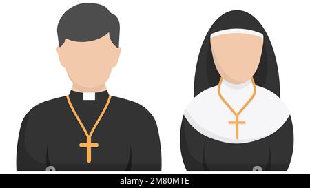 Catholic priest and nun flat icon. Vector illustration. Eps 10. Stock Vector