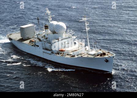 A starboard bow view of the missile range instrumentation ship USNS OBSERVATION ISLAND (T-AGM 23). Base: Pearl Harbor State: Hawaii (HI) Country: United States Of America (USA) Stock Photo