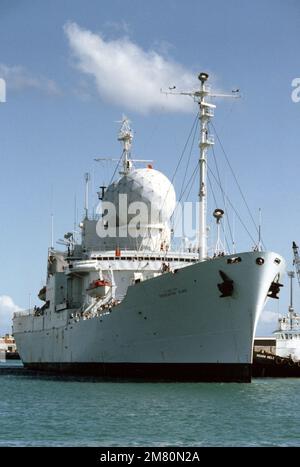 A starboard bow view of the missile range instrumentation ship USNS OBSERVATION ISLAND (T-AGM 23). Base: Pearl Harbor State: Hawaii (HI) Country: United States Of America (USA) Stock Photo