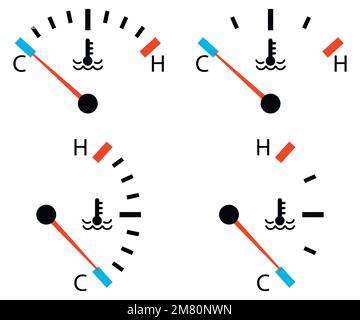 Set of motor temperature gauge icon. Vector illustration. Eps 10. Stock Vector