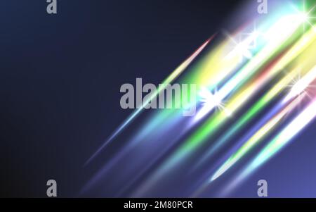 Rainbow crystal light leak flare reflection. Colorful optical rainbow lights beam lens flare leak overlay streaks. Vector illustration. Eps 10. Stock Vector