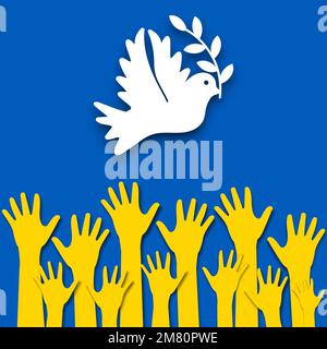 Ukrainian people in the struggle for peace. Peace to Ukraine in the symbolic colors of the flag blue and yellow. Vector illustration. Eps 10. Stock Vector