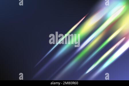 Rainbow crystal light leak flare reflection. Colorful optical rainbow lights beam lens flare leak overlay streaks. Vector illustration. Eps 10. Stock Vector