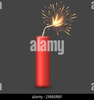 Realistic red detonate dynamite bomb sticks with fire flash. Vector illustration. Eps 10. Stock Vector
