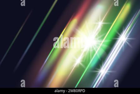 Rainbow crystal light leak flare reflection. Colorful optical rainbow lights beam lens flare leak overlay streaks. Vector illustration. Eps 10. Stock Vector