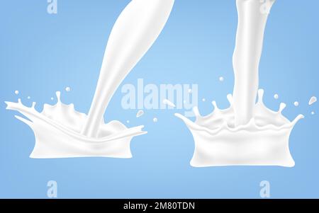 Creamy white liquid splash. Flowing milk. Melted and dripping protein substance. Vector illustration. Eps 10. Stock Vector