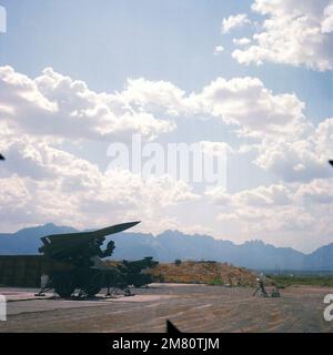 A Hawk missile is prepared for firing from Launch Complex 39. Base: White Sands Missile Test Range State: New Mexico (NM) Country: United States Of America (USA) Stock Photo