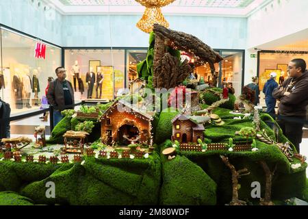 Faro, Portugal - December 22, 2019: Small village set up at the Forum Algarve shopping center in Portugal over the holidays. Stock Photo