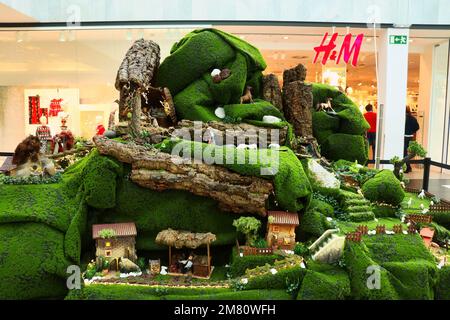 Faro, Portugal - December 22, 2019: Small village set up at a mall, Forum Algarve, over the holidays in Faro, Portugal. Stock Photo