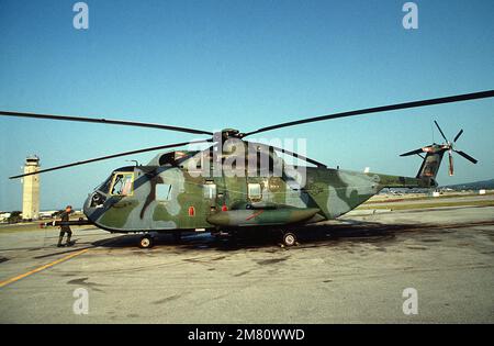 A left side view of an HH-3E helicopter assigned to the 33rd Aerospace Rescue and Recovery Squadron. Base: Kadena Air Base State: Okinawa Country: Japan (JPN) Stock Photo