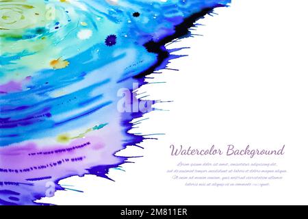 Multicolored splash watercolor paint blot - template for your designs. Blue and purple colored, abstract background Stock Vector