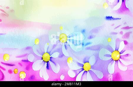 Vector floral watercolor background, wallpaper with beautiful yellow flowers , multicolor, rainbow color, holiday smoke fantasy paint Stock Vector
