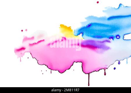 Multicolored splash watercolor paint blot - template for your designs. Blue and pink colored, abstract background Stock Vector