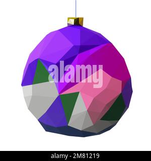 Christmas Low Poly geometric ball with triangles, geometrical Christmas toy. Isolated clipart, New Year object, polygonal form Stock Vector