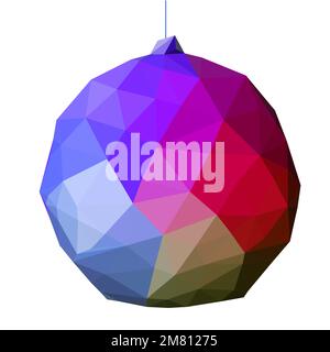 Christmas Low Poly geometric ball with triangles, geometrical Christmas toy. Isolated clipart, New Year object, polygonal form Stock Vector