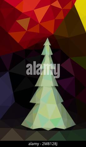 Low poly background with christmas tree, triangular fir, geometric holidays wallpaper, Merry Christmas and Happy New Year! poly art Stock Vector