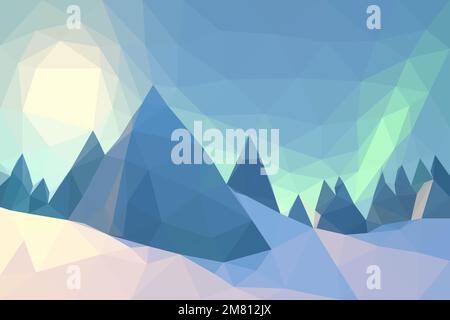 Polygonal geometric abstract digital mountain, vector colorful, flat landscape, travel background, mountains art, blue sky, creative backdrop Stock Vector