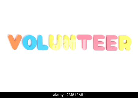 Word volunteer composed multi colored letters white background Stock Photo