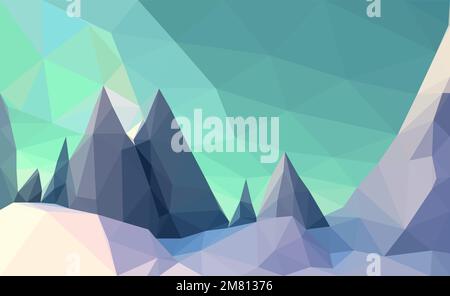 Polygonal geometric abstract digital mountain, vector colorful, flat landscape, travel background, mountains art, blue sky, creative backdrop, wallpap Stock Vector