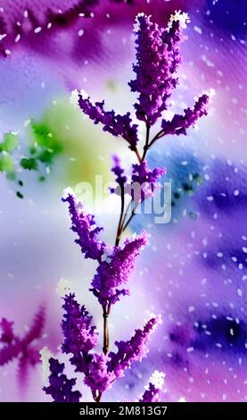 Vector, watercolor brach of bush with lilac flowers , beauty botanical illustration, purple, blue, green color Stock Vector