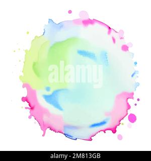 Green, pink and blue colorful watercolor splash, color spot, abstract shape Stock Vector