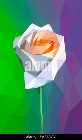 Isolated low poly white rose, geometrical, triangulated, polygon abstract flower, beauty colorful mosaic floral illustration, clip art, retro romance Stock Vector