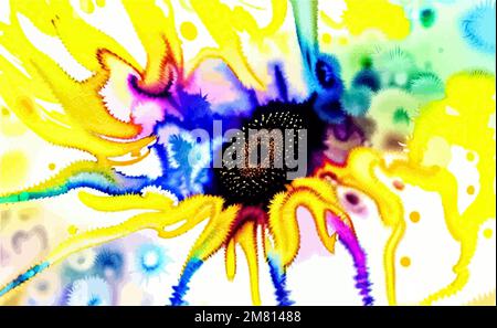Vector watercolor sunflower on abstract watercolor background, summer wallpaper, beauty fantasy landscape. Stock Vector
