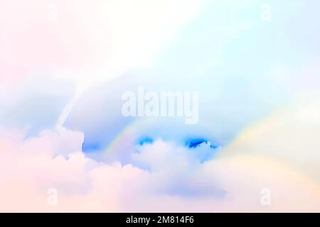 Handmade sky illustration of colorful pastel watercolor, multicolor abstract splash on white paper background, vector watercolor clouds. Stock Vector
