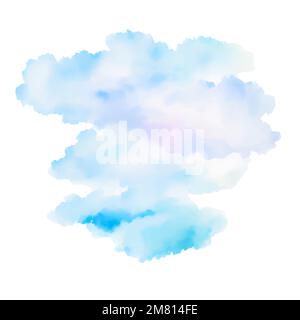 Handmade illustration of blue clouds, sky watercolor, light abstract splash on white  background, vector watercolor clouds. Stock Vector
