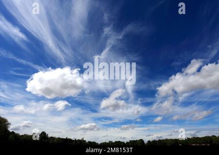 Cumulus humilis clouds in a deep blue sky. Stock Photo