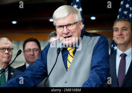 Washington, United States. 11th Jan, 2023. U.S. Representative Glenn Grothman (R-WI) speaking with other House Republicans at a press conference at the U.S. Capitol about H. J. Res. 8, the Keep the Nine constitutional amendment, to keep the size of the Supreme Court at nine justices. Credit: SOPA Images Limited/Alamy Live News Stock Photo