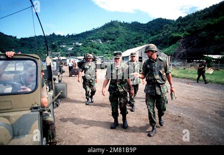 Chairman of the Joint Chiefs of STAFF, General John W. Vessey Jr., on the island to observe Operation URGENT FURY. Subject Operation/Series: URGENT FURY Country: Grenada (GRD) Stock Photo