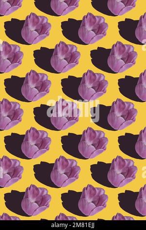 seamless pattern of purple tulips on yellow background  Stock Photo