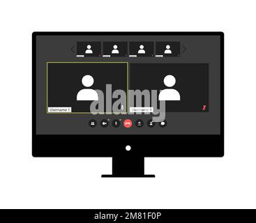 Video call program window with 6 users. UI UX template for video conferencing and meetings application on desktop Stock Vector