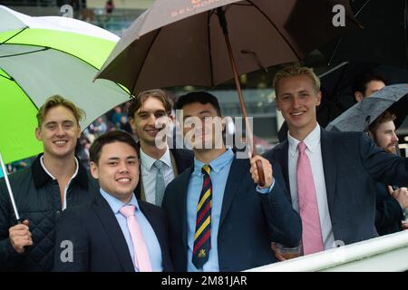 Ascot, Berkshire, UK. 2nd October, 2021. Racegoers with their umbrellas enjoying racing at Ascot. Credit: Maureen McLean/Alamy Stock Photo