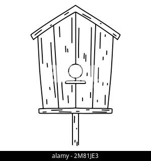 Birdhouse in hand drawn doodle style. Isolated on white background. Spring season Stock Vector