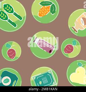 Seamless pattern background with vegan food icons Vector Stock Vector