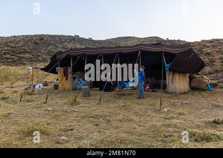 ZAGROS, IRAN - JULY 7, 2019: Nomad tent in Zagros mountains, Iran Stock Photo