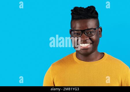 Closeup Portrait Of Happy Young Black Man Wearing Stylish Eyeglasses Stock Photo