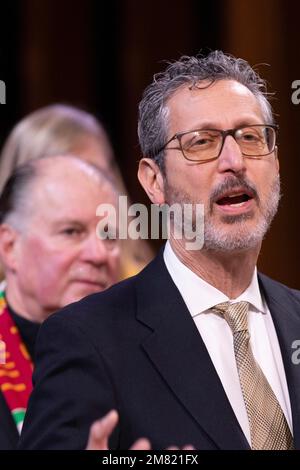 Portland, USA. 11th Jan, 2023. ‘Lift Every Voice', an Oregon-based group of clergy who spearheaded the passage of gun-safety measure 114 in November, held a wide-ranging press conference on January 11, 2023, in Portland, Oregon. In the setting of legal actions challenging some parts of the law, and court decisions allowing other parts, the religious leaders and activists vow to press on for full implementation. (Photo by John Rudoff/Sipa USA) Credit: Sipa USA/Alamy Live News Stock Photo