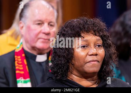 Portland, USA. 11th Jan, 2023. Marilyn Keller is one of the chief petitioners for measure 114. ‘Lift Every Voice', an Oregon-based group of clergy who spearheaded the passage of gun-safety measure 114 in November, held a wide-ranging press conference on January 11, 2023, in Portland, Oregon. In the setting of legal actions challenging some parts of the law, and court decisions allowing other parts, the religious leaders and activists vow to press on for full implementation. (Photo by John Rudoff/Sipa USA) Credit: Sipa USA/Alamy Live News Stock Photo