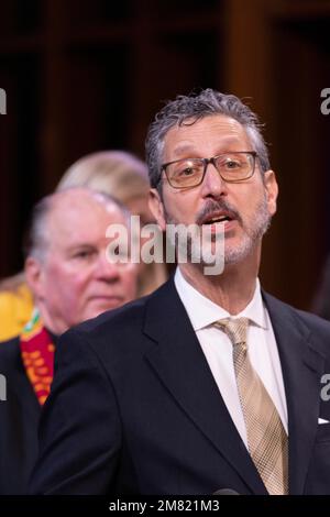 Portland, USA. 11th Jan, 2023. ‘Lift Every Voice', an Oregon-based group of clergy who spearheaded the passage of gun-safety measure 114 in November, held a wide-ranging press conference on January 11, 2023, in Portland, Oregon. In the setting of legal actions challenging some parts of the law, and court decisions allowing other parts, the religious leaders and activists vow to press on for full implementation. (Photo by John Rudoff/Sipa USA) Credit: Sipa USA/Alamy Live News Stock Photo